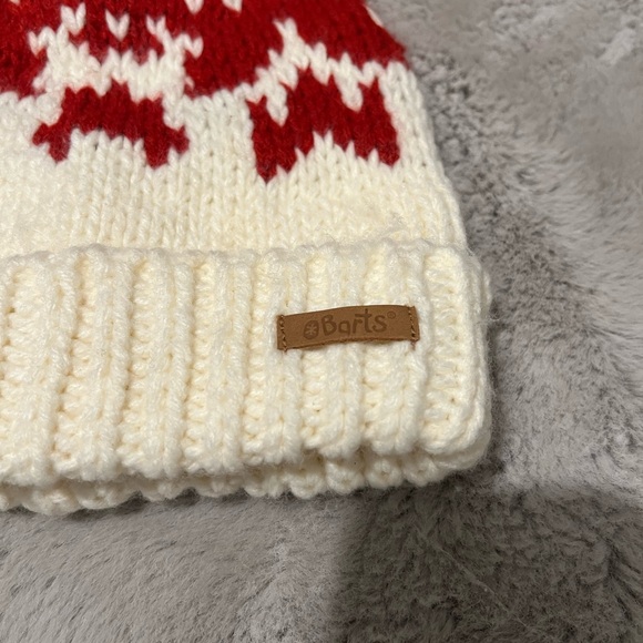 Obermeyer Red and White Knit Pom-Pom Hat - Picture 2 of 6